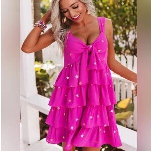 NWT Buddy Love Pink Star-Patterned Sleeveless Dress